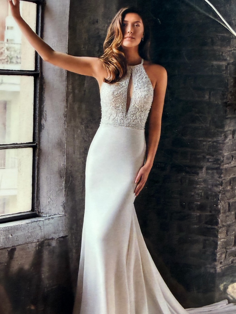 Halter Lace Bodice White Bridal Gown